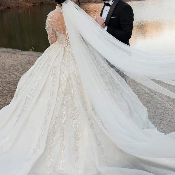 Elegant White Wedding Dress with Long Train